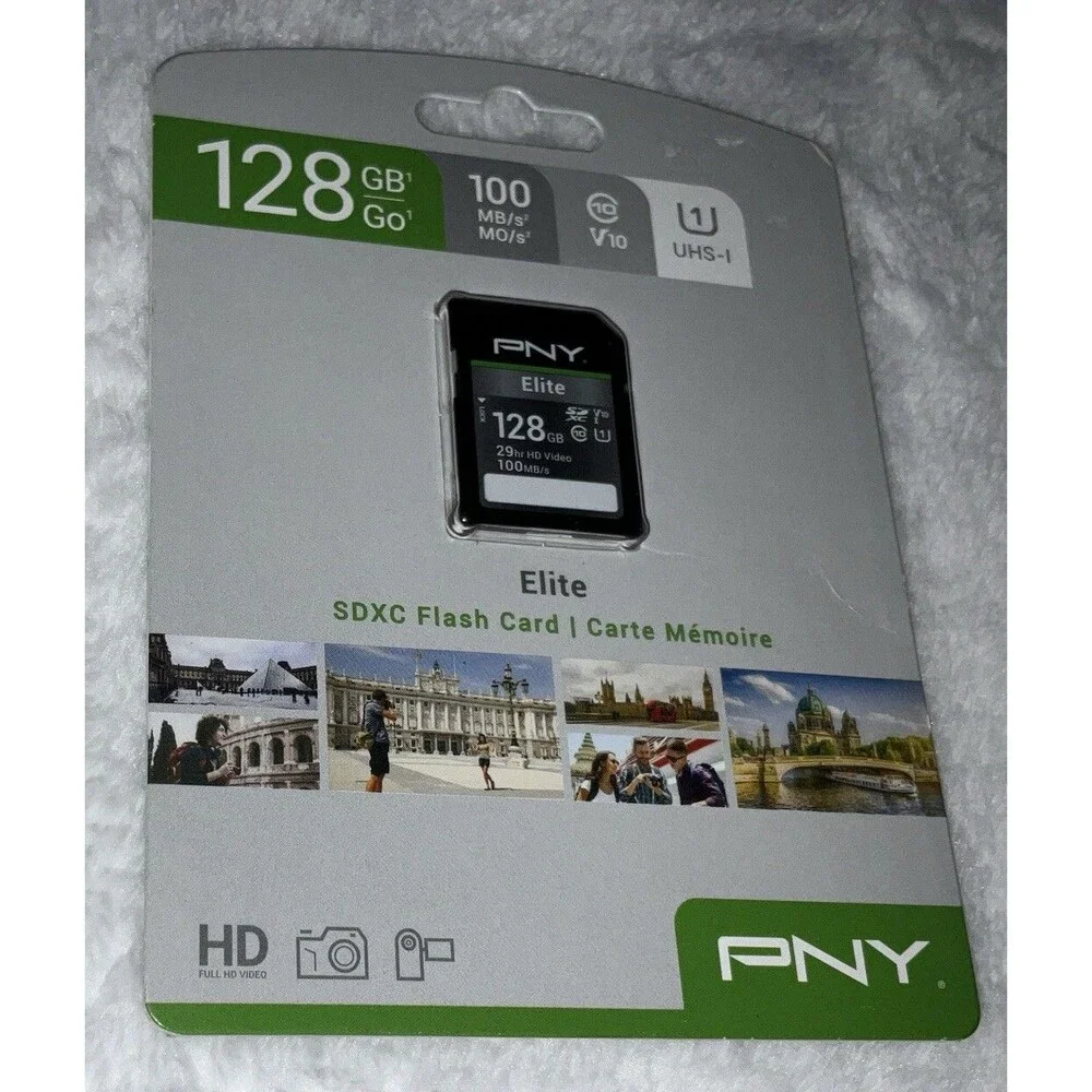 PNY 128 GB 100 MB/s,V10, UHS-I Elite SDXC Flash Card Full HD Video NEW SEALED